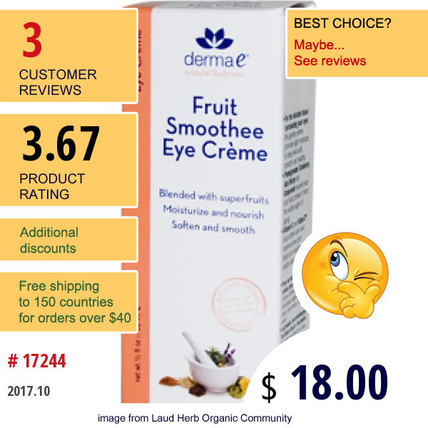 Derma E, Fruit Smoothee Eye Creme, 1/2 Fl Oz (16 Ml)  