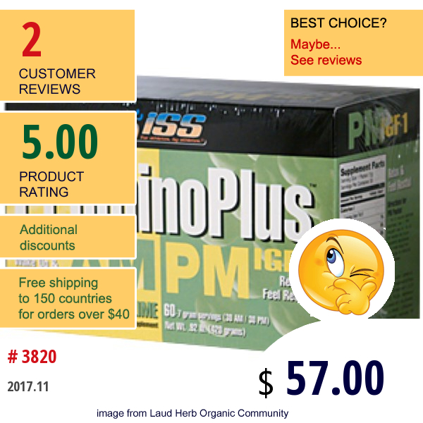 Iss Research, Promino Plus Am/pm, Hgh, Igf-1, Lemon Lime Flavor, 60-7 G Servings, .92 Lb (420 G)  