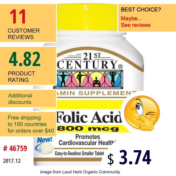 21St Century, Folic Acid, 800 Mcg, 180 Tablets