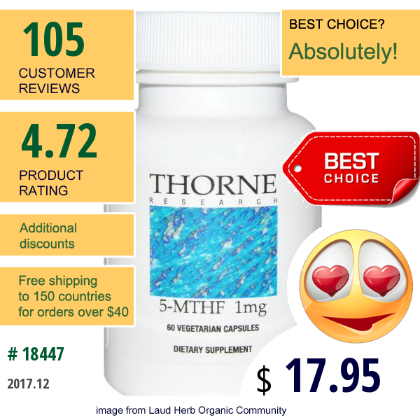 Thorne Research, 5-Mthf, 1 Mg, 60 Vegetarian Capsules