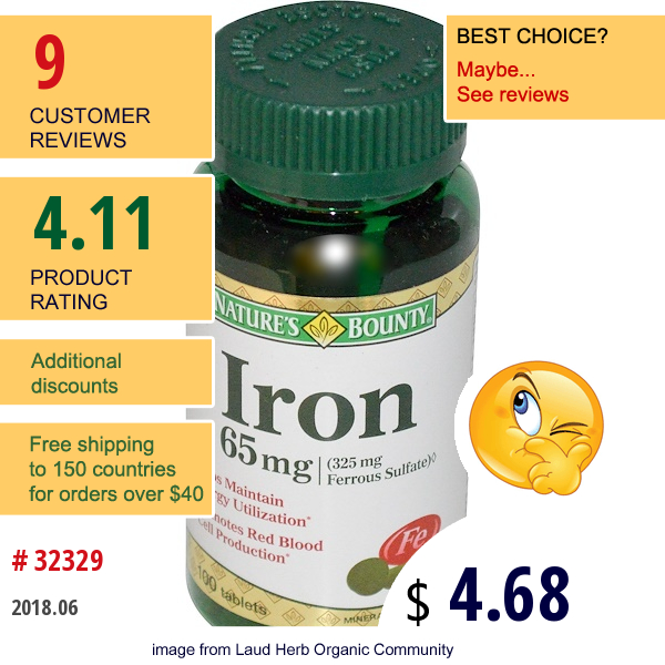 Natures Bounty, Iron, 65 Mg, 100 Tablets  
