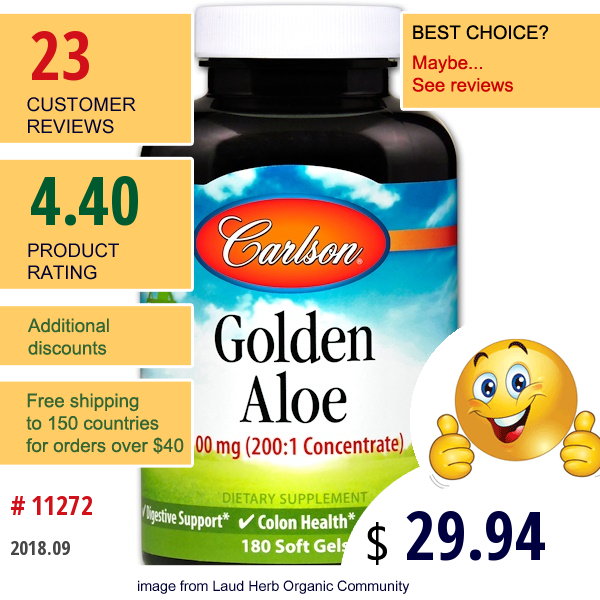 Carlson Labs, Golden Aloe, 100 Mg, 180 Soft Gels