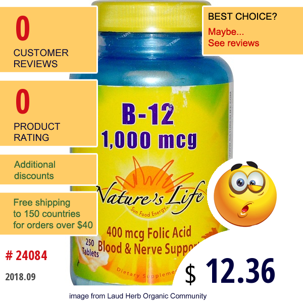 Natures Life, B-12, 1,000 Mcg, 250 Tablets  