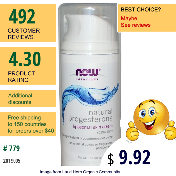 Now Foods, Natural Progesterone, Liposomal Skin Cream, Unscented, 3 Oz (85 G)