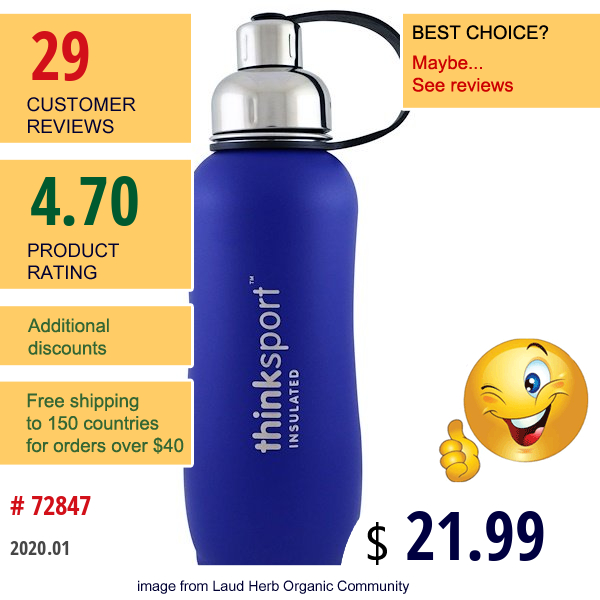 Think, Thinksport, Insulated Sports Bottle, Blue, 25 Oz (750Ml)