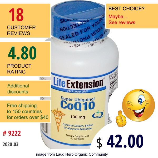 Life Extension, Super Ubiquinol Coq10, 100 Mg, 60 Softgels  