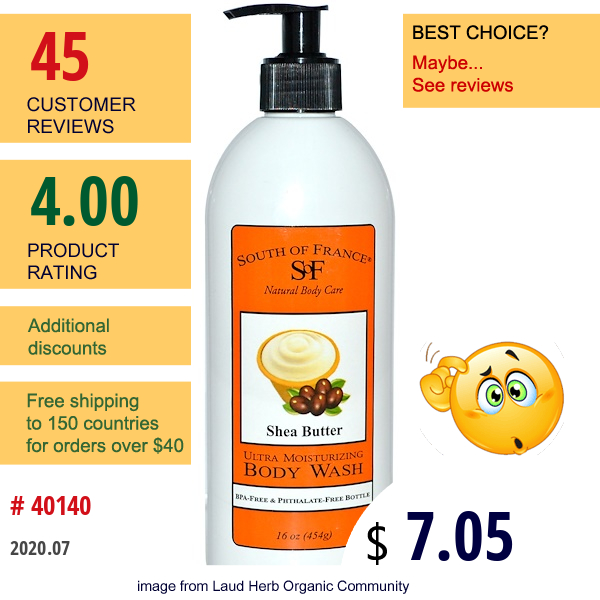 South Of France, Ultra Moisturizing Body Wash, Shea Butter, 16 Oz (454 G)  