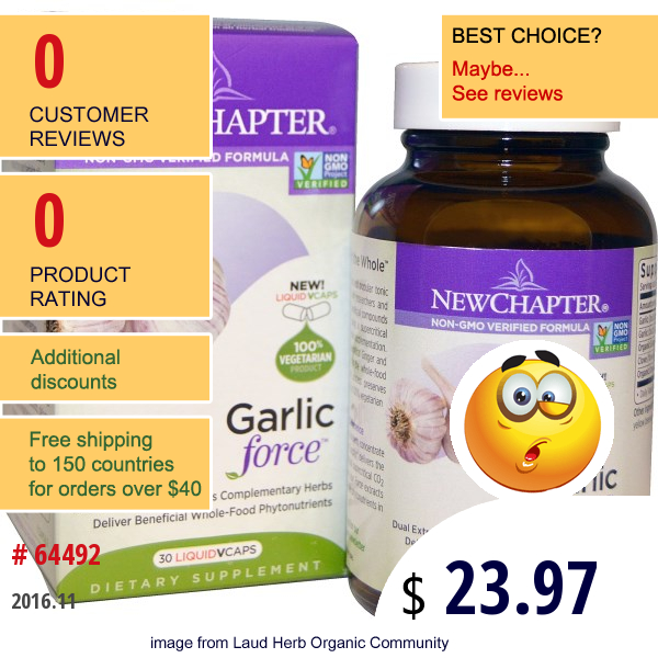 New Chapter, Garlic Force, 30 Vegetarian Capsules