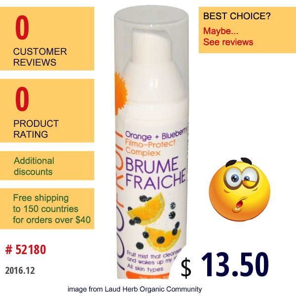 Toofruit, Brume Fraiche, Filmo-Protect Complex, Orange + Blueberry, 3.38 Fl Oz (100 Ml)  