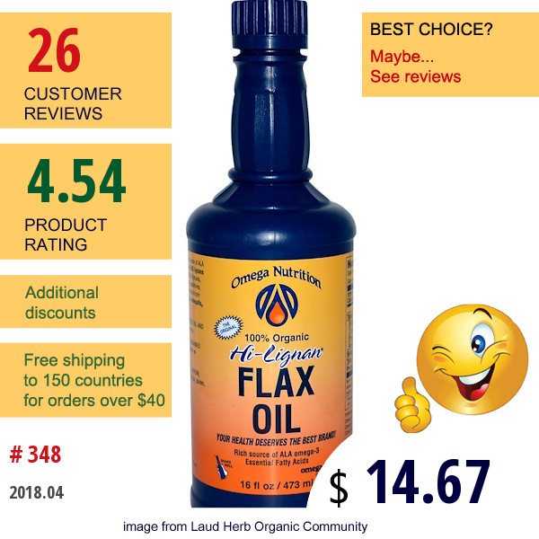 Jarrow Formulas, Omega Nutrition, Flax Oil, Hi-Lignan, 16 Fl Oz (473 Ml)  