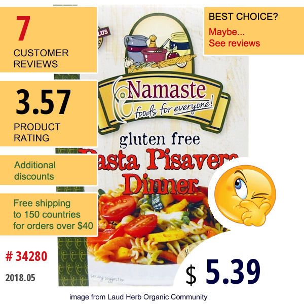 Namaste Foods, Pasta Pisavera, Gluten Free , 9 Oz (255 G)  