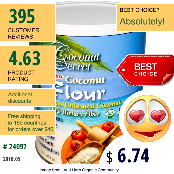 Coconut Secret, Raw Coconut Flour, 1 Lb (454 G)