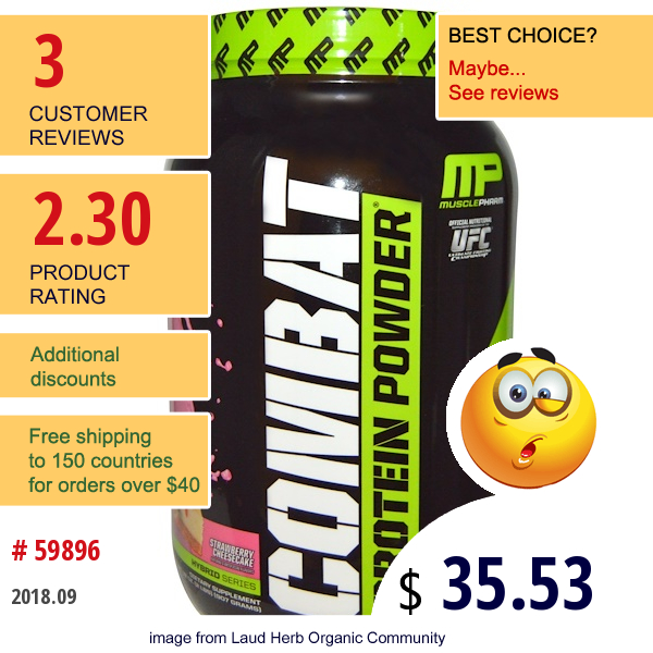 Musclepharm, Combat, Protein Powder, Strawberry Cheesecake, 32 Oz (907 G)  