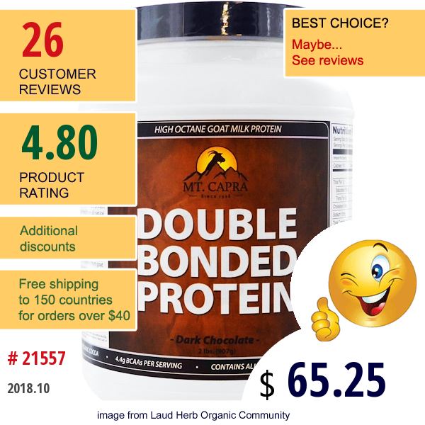 Mt. Capra, Double Bonded Protein, Goat Milk Protein, Dark Chocolate, 2 Lb (907 G)  