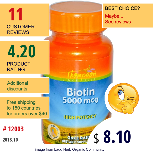 Thompson, Biotin, 5000 Mcg, 60 Capsules