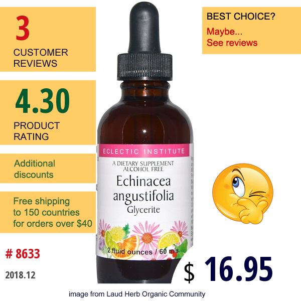 Eclectic Institute, Echinacea Angustifolia Glycerite, Alcohol Free, 2 Fl Oz (60 Ml)