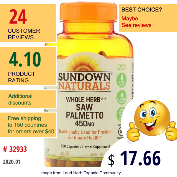 Sundown Naturals, Whole Herb, Saw Palmetto, 450 Mg, 250 Capsules