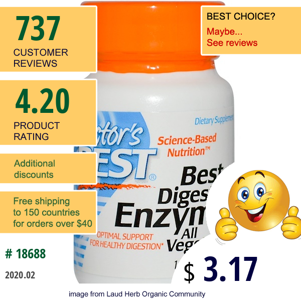 Doctor'S Best, Doctor'S Best, Best Digestive Enzymes All Vegetarian, 10 Veggie Caps  