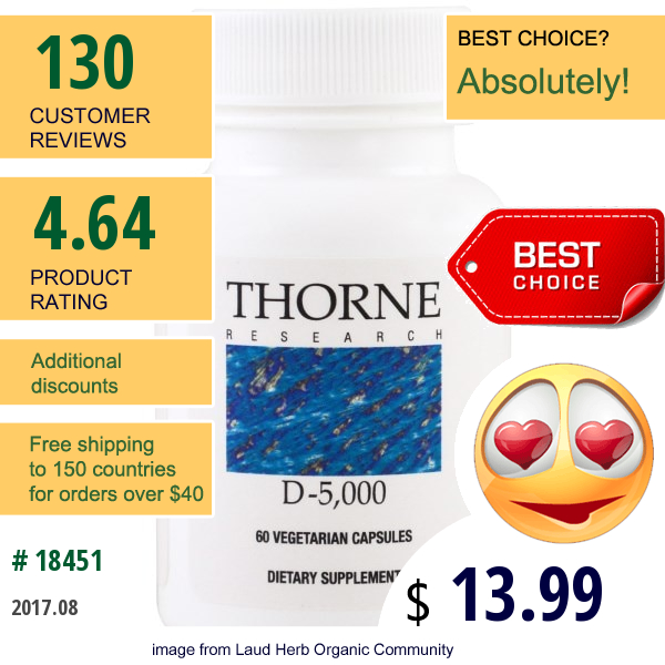 Thorne Research, D-5,000, 60 Vegetarian Capsules