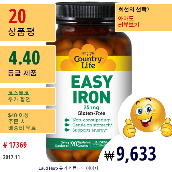 Country Life, 이지 철분, 25 Mg, 90 베지 캡