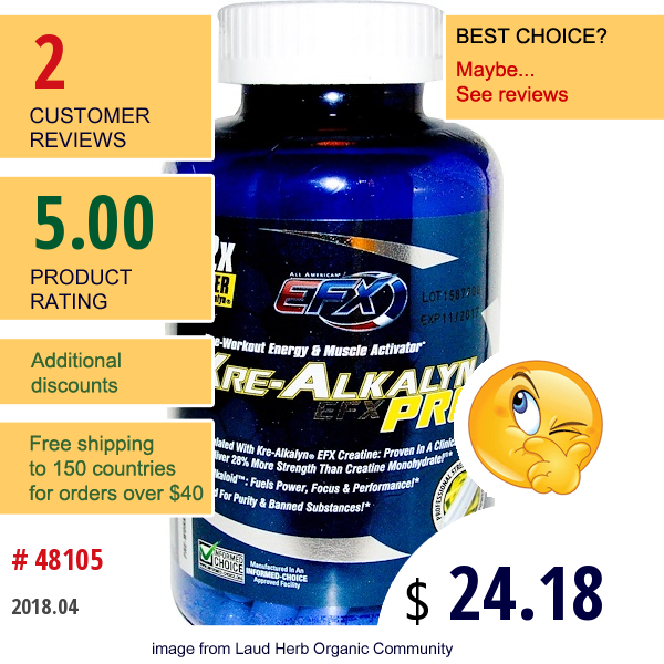 Efx Sports, Kre-Alkalyn Efx Pro, Pre-Workout Energy & Muscle Activator, 115 Capsules  