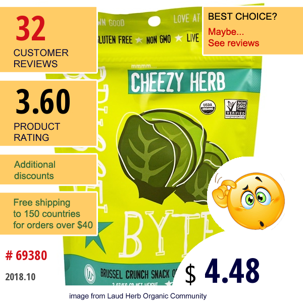 Sejoyia Foods, Brussel Bytes, Cheezy Herb, 2 Oz (56 G)  