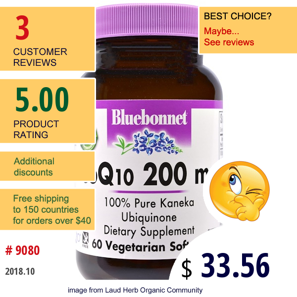 Bluebonnet Nutrition, Coq10, 200 Mg, 60 Veggie Softgels