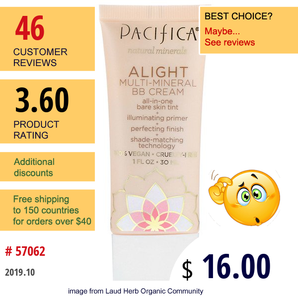 Pacifica, Alight, Multi-Mineral Bb Cream, 1 Fl Oz (30 Ml)