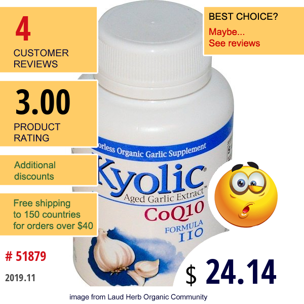 Kyolic, Aged Garlic Extract Coq10 Formula 110, 100 Capsules