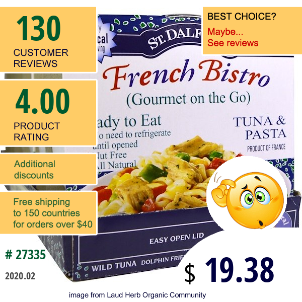 St. Dalfour, French Bistro, Gourmet On The Go, Tuna & Pasta, 6 Pack, 6.2 Oz (175 G) Each