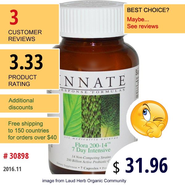 Innate Response Formulas, Flora 200-14, 7 Day Intensive, 7 Capsules