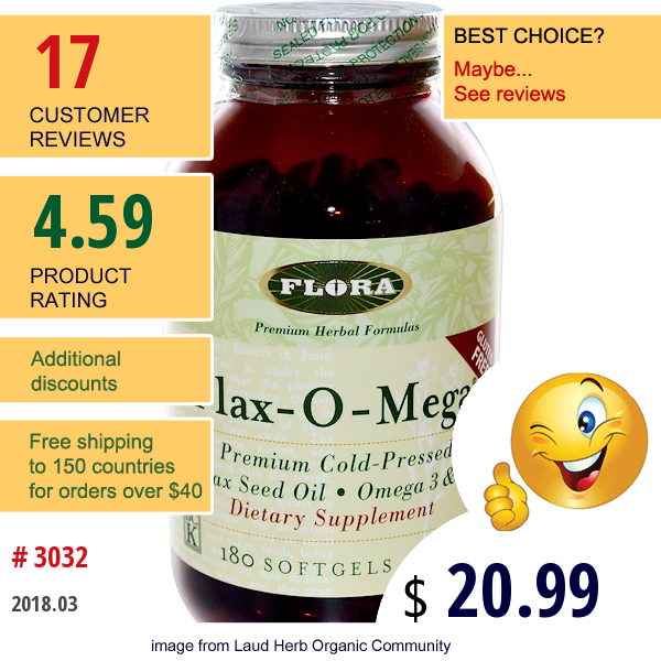 Flora, Flax-O-Mega, 180 Softgels