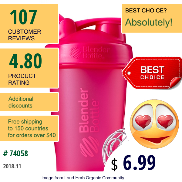 Sundesa, Blenderbottle, Classic With Loop, Pink, 20 Oz