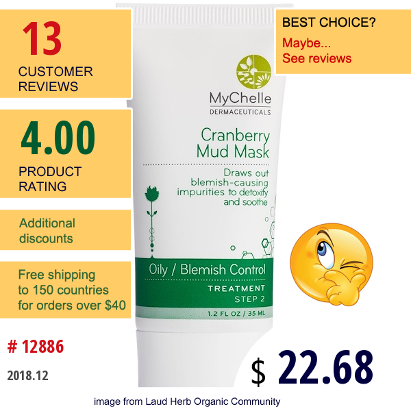 Mychelle Dermaceuticals, Cranberry Mud Mask, Oily / Blemish Control, Treatment, Step 2 , 1.2 Fl Oz (35 Ml)  