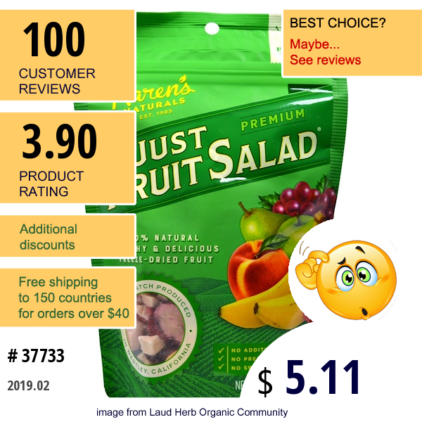 Karens Naturals, Just Fruit Salad, Premium, 2 Oz (56 G)