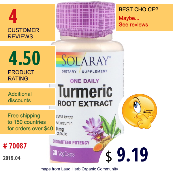 Solaray, Turmeric Root Extract, One Daily, 600 Mg, 30 Vegcaps