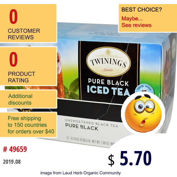 Twinings, Keurig, Pure Black Iced Tea, Unsweetened, 12 K-Cups, 0.14 Oz (4.0 G) Each  