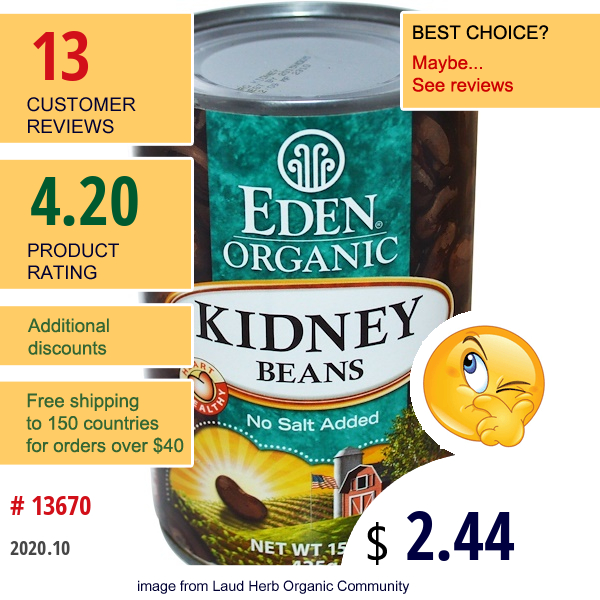 Eden Foods, Organic Kidney Beans, 15 Oz (425 G)  