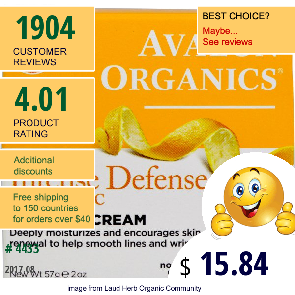 Avalon Organics, Intense Defense, With Vitamin C, Renewal Cream, 2 Oz (57 G)