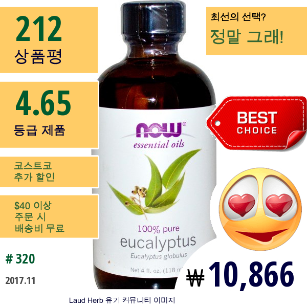 Now Foods, 에센셜 오일, 유칼립투스, 4 Fl Oz (118 Ml)  