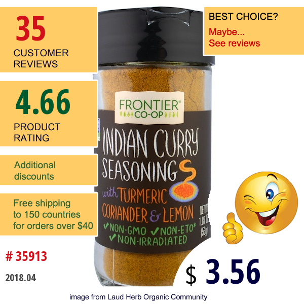 Frontier Natural Products, Indian Curry Seasoning, 1.87 Oz (53 G)