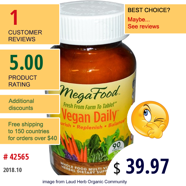 Megafood, Vegan Daily, Whole Food Multi Vitamin, 90 Tablets  