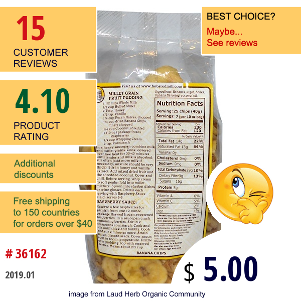 Bobs Red Mill, Sweetened Banana Chips, 10 Oz (283 G)  