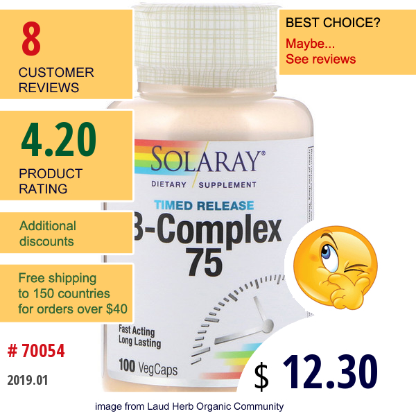 Solaray, B-Complex 75, Timed-Release, 100 Vegcaps