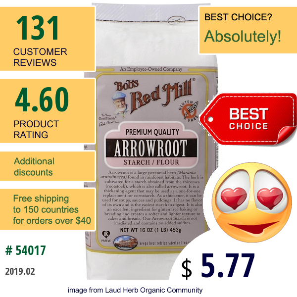 Bobs Red Mill, Arrowroot Starch / Flour                            , 16 Oz (453 G)