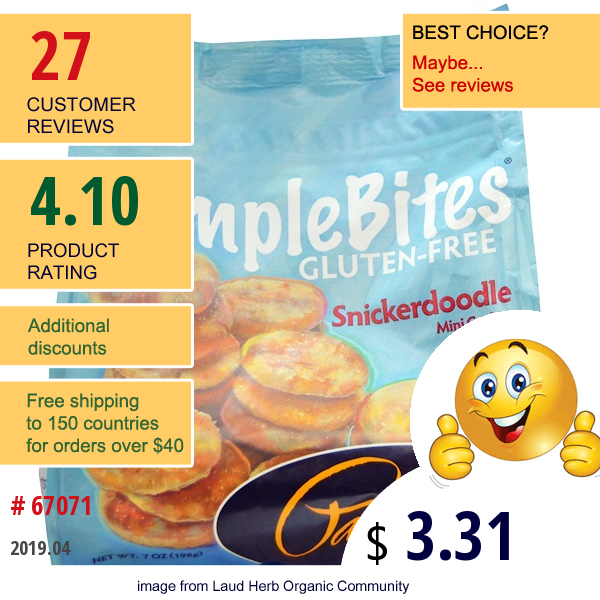 Pamelas Products, Simplebites, Snickerdoodle Mini Cookies, Gluten Free, 7 Oz (198 G)