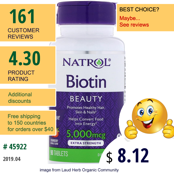 Natrol, Biotin, Strawberry, 5,000 Mcg, 90 Tablets