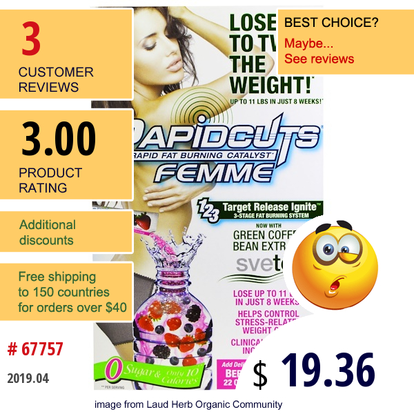 Femme, Rapidcuts, Rapid Fat Burning Catalyst, Berry Fruit Punch, 3.5 Oz (99 G)  