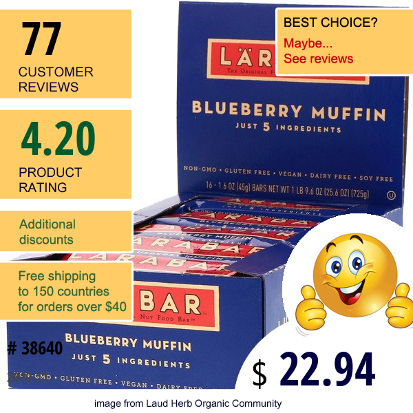 Larabar, Blueberry Muffin, 16 Bars, 1.6 Oz (45 G) Each