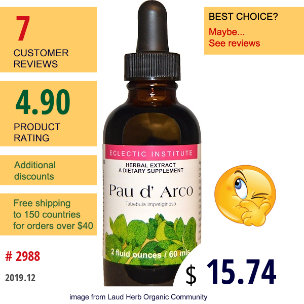 Eclectic Institute, Pau D' Arco, 2 Fl Oz (60 Ml)  